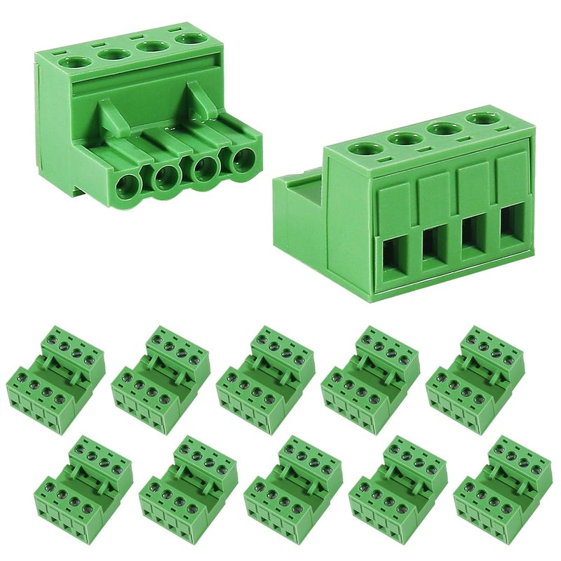 Meimom 10PCS 4 Pin 5.08mm Pitch Pluggable PCB Angle Screw Terminal Block Plug Connector Socket Panel Mount DIY with 10Pcs 4Pin Phoenix Plug - Image 1